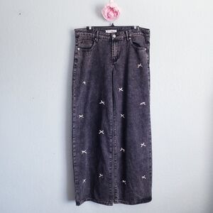 Love Soho Viral Washed Black Wide Leg Bow Jeans